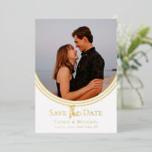 逆アーチ2フォトウェディング日付を保存 箔招待状 (立ち正面)