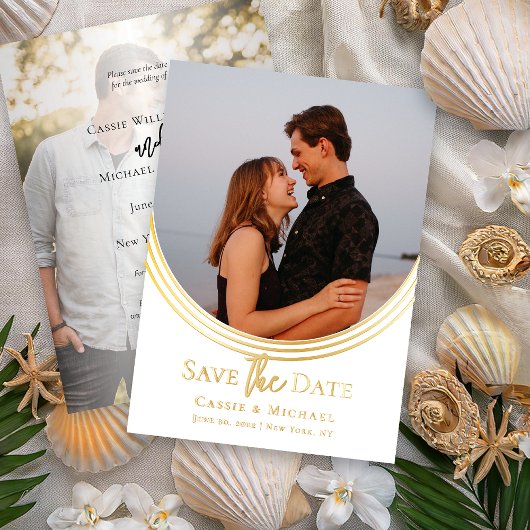 逆アーチ2フォトウェディング日付を保存 箔招待状