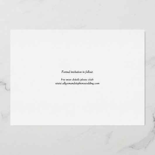 逆アーチ2枚の写真結婚式の日付を保存 箔招待状 (裏面)