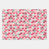 逆ピンクティール(緑がかった色)バレンタインハートパターン ラッピングペーパーシート (正面3)