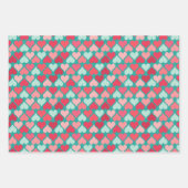 逆ピンクティール(緑がかった色)バレンタインハートパターン ラッピングペーパーシート (正面2)