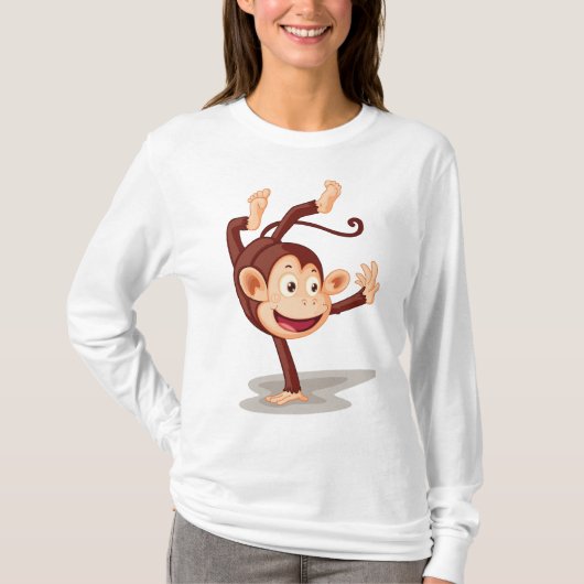 逆立ちする遊び心のあるサル かわいい動物 Tシャツ (正面)