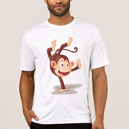 逆立ちする遊び心のあるサル かわいい動物 Tシャツ (正面)