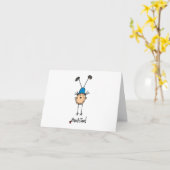 逆立ちのメッセージカードをしている棒の姿の女の子 カード (黄色い花)