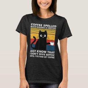 逆綴りのコーヒーはEEFFOCの猫がCOFFを飲む Tシャツ