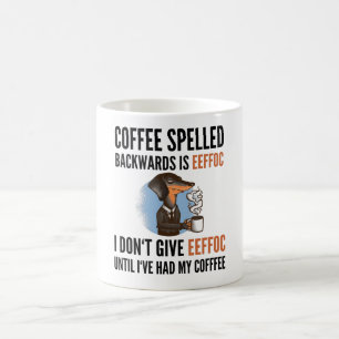 逆綴りのコーヒーはeeffoc – ドッグ コーヒーマグカップ