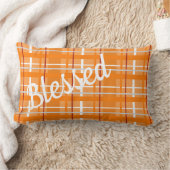 逆賛美付きオレンジ色の格子状腰枕 ランバークッション (ブランケット)