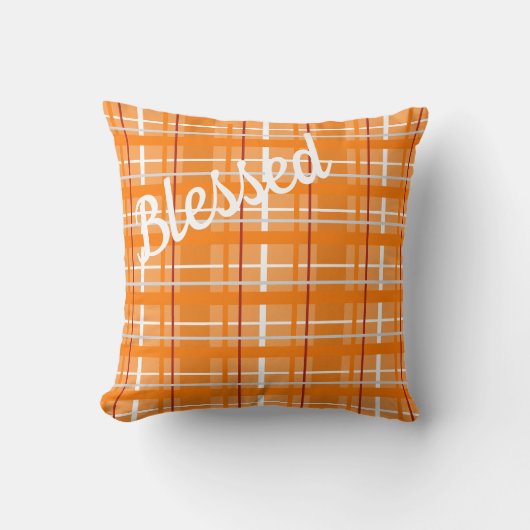 逆賛美付きオレンジ色の格子状装飾用クッション クッション (正面)