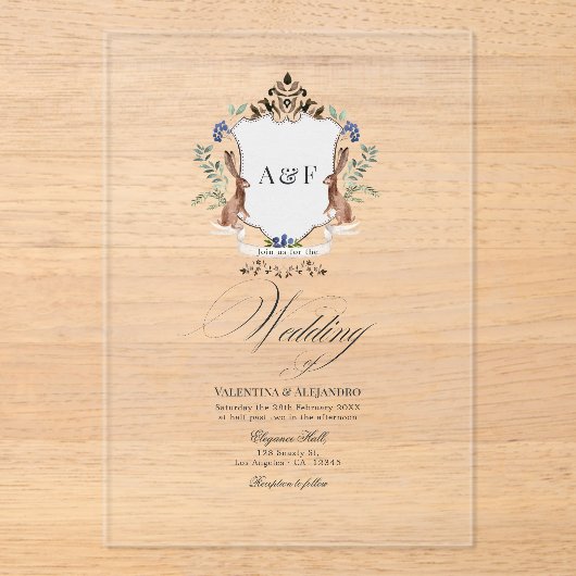 透お洒落明なウッドラ結婚ンド アクリル招待状 (正面)