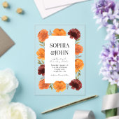 透はっきりした明のオレンジ色の花結婚咲き アクリル招待状 (インサイチュ (ウェディング))