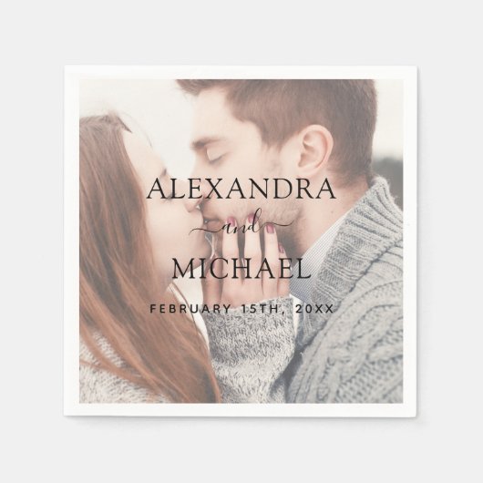 透エレガントモダン明な写真の結婚披露宴 スタンダードカクテルナプキン (正面)