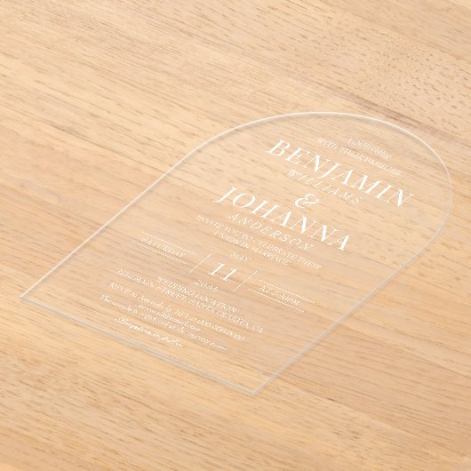 透エレガント澄ん明結婚アーチ アクリル招待状 (レイダウン)