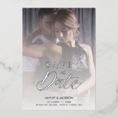 透モダン明結婚のカスタムPhoto Script 箔招待状 (正面)