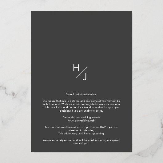 透モダン明結婚のカスタムPhoto Script 箔招待状 (裏面)