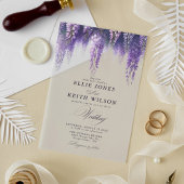 透明お洒落紫フローラ結婚の アクリル招待状