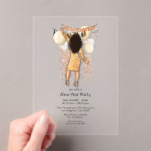 透明で華やかな新年のパーティー アクリル招待状 (インサイチュ (ポータブル))