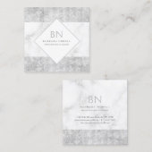 透明なきらめくの銀の大理石のモノグラム スクエア名刺 (正面/裏面)