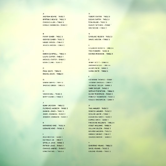 透明なアルファベットの座席一覧の名前 ウィンドウサイン (シート3)