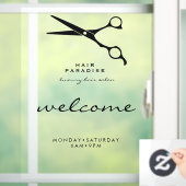 透明なウィンドウクリング　歓迎営業時間　ヘアサロン ウィンドウサイン (ホーム)