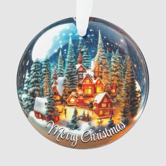 透明なオーナメントの中のドラマチックなクリスマス風景 オーナメント (正面)