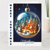 透明なオーナメントの中のドラマティックなクリスマス風景 カード (正面)