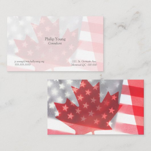 透明なカナダと米国のフラグがフェード 名刺 (正面/裏面)