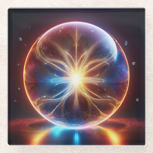 透明なガラス球体内部の円弧 ガラスコースター (正面)