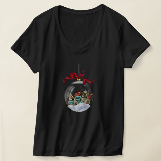 透明なクリスマスオーナメントの中のビンテージカー Tシャツ (レイダウン)