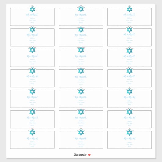 透明なゲスト住所ラベル, アクアブルー シール (シート)