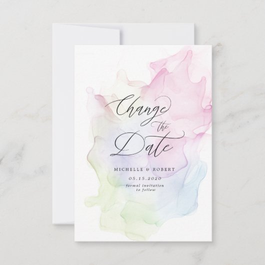 透明なシルクの優雅な日程変更 招待状 (正面)