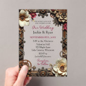 透明なスチームパンクのゴシック結婚をテーマにした アクリル招待状 (インサイチュ (ポータブル))