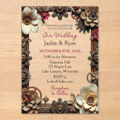 透明なスチームパンクのゴシック結婚をテーマにした アクリル招待状 (正面)