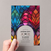 透明なステンドグラス風のクリスマス・ホリデーパーティーの招待状 アクリル招待状 (インサイチュ (ポータブル))