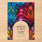 透明なステンドグラス風のクリスマス・ホリデーパーティーの招待状 アクリル招待状 (正面)