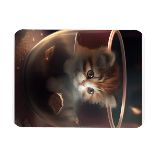 透明なティーカップの柔軟な写真の猫 マグネット (横)