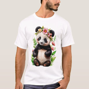 透明なパンダの花 Tシャツ