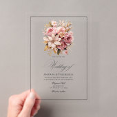 透明なピンクとゴールドのフラワーモチーフの結婚式 アクリル招待状 (インサイチュ (ポータブル))