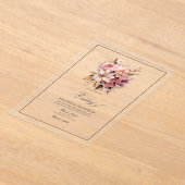 透明なピンクと金ゴールドのフローラ結婚の アクリル招待状 (レイダウン)