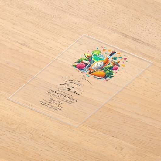 透明なメキシコのフィエスタタコ'シャワーを取る アクリル招待状 (レイダウン)