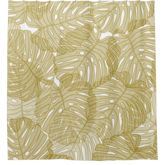 透明なモンステラ離れの背景（白） シャワーカーテン (正面)