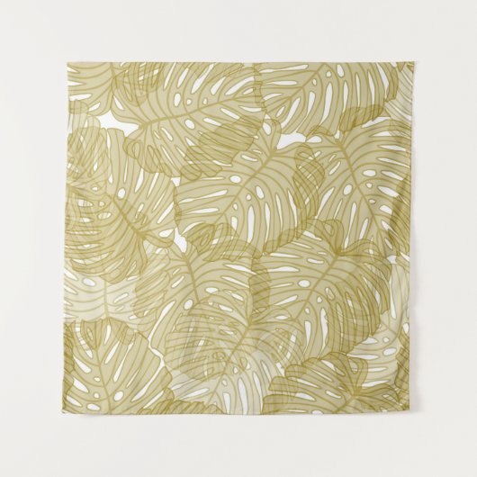 透明なモンステラ離れの背景（白） タペストリー (正面)