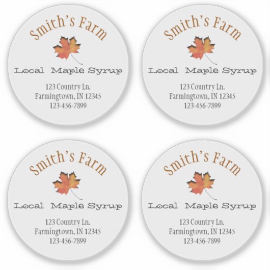 透明な丸いカスタムメイプルシロップのステッカー シール (正面)