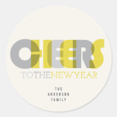 透明な太字の新年のお祝いメッセージ ラウンドシール (正面)