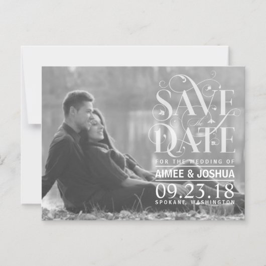 透明な日付の写真を保存するタイポグラフィ マグネット招待状 (正面)