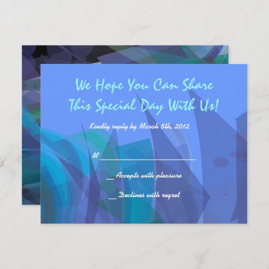 透明な星のこうもりのバーの（ユダヤ教の）バル・ミツバーの応答カード青 出欠カード (正面/裏面)