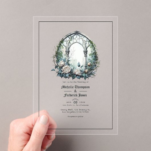 透明な暗いファンタジーゴシック結婚窓 アクリル招待状 (インサイチュ (ポータブル))