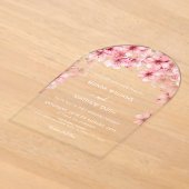 透明な桜のウェディング アクリル招待状 (レイダウン)
