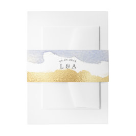 透明な水色の青い金ゴールドホイル結婚ズ 招待状ベリーバンド