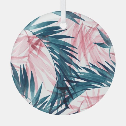 透明な熱帯:抽象芸術フローラ水色。 ガラスオーナメント (正面)