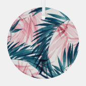 透明な熱帯:抽象芸術フローラ水色。 ガラスオーナメント (裏面)